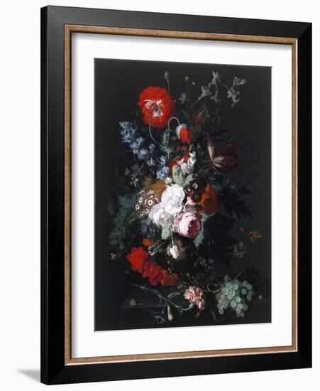 Still Life of Flowers and Fruit, C.1715 (Oil on Wood)-Jan van Huysum-Framed Giclee Print