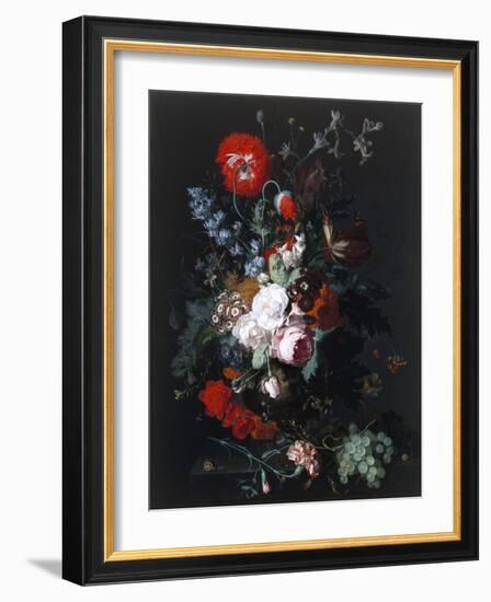 Still Life of Flowers and Fruit, C.1715 (Oil on Wood)-Jan van Huysum-Framed Giclee Print