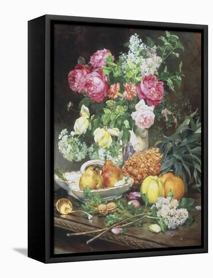 Still Life of Flowers and Fruit-Louis Marie De Schryver-Framed Premier Image Canvas