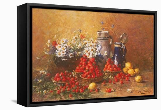 Still Life of Flowers and Fruit-Hubert Bellis-Framed Premier Image Canvas