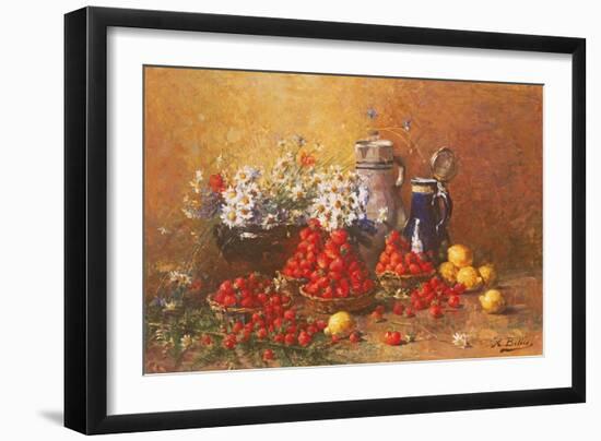 Still Life of Flowers and Fruit-Hubert Bellis-Framed Giclee Print