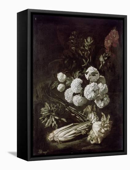 Still Life of Flowers and Vegetables, 17th Century-Giovanni-Battista Ruoppolo-Framed Premier Image Canvas