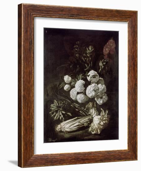 Still Life of Flowers and Vegetables, 17th Century-Giovanni-Battista Ruoppolo-Framed Giclee Print