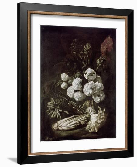 Still Life of Flowers and Vegetables, 17th Century-Giovanni-Battista Ruoppolo-Framed Giclee Print