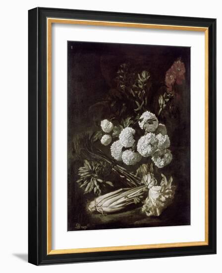 Still Life of Flowers and Vegetables, 17th Century-Giovanni-Battista Ruoppolo-Framed Giclee Print