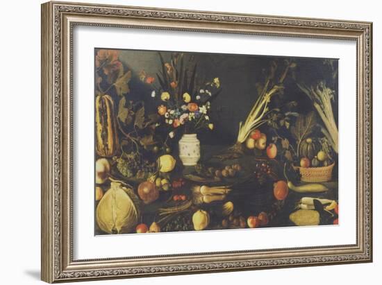 Still Life of Flowers, Fruit and Vegetables, C.1594-Caravaggio-Framed Giclee Print