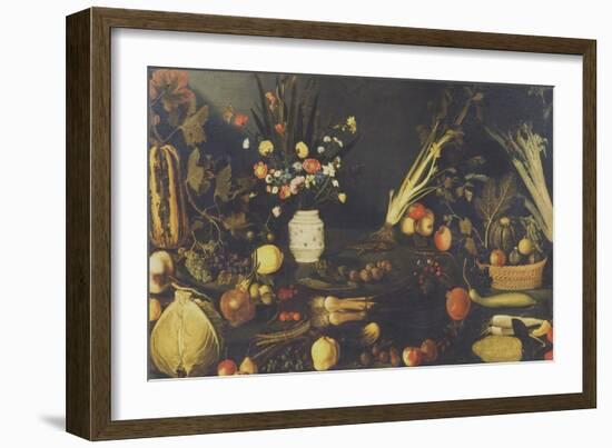 Still Life of Flowers, Fruit and Vegetables, C.1594-Caravaggio-Framed Giclee Print