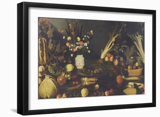 Still Life of Flowers, Fruit and Vegetables, C.1594-Caravaggio-Framed Giclee Print