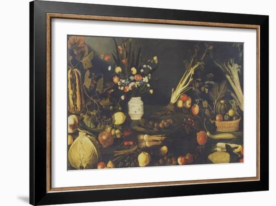 Still Life of Flowers, Fruit and Vegetables, C.1594-Caravaggio-Framed Giclee Print