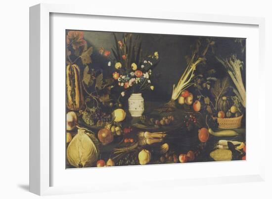 Still Life of Flowers, Fruit and Vegetables, C.1594-Caravaggio-Framed Giclee Print