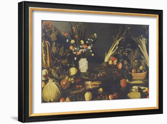 Still Life of Flowers, Fruit and Vegetables, C.1594-Caravaggio-Framed Giclee Print