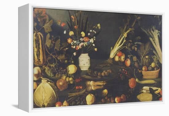 Still Life of Flowers, Fruit and Vegetables, C.1594-Caravaggio-Framed Premier Image Canvas