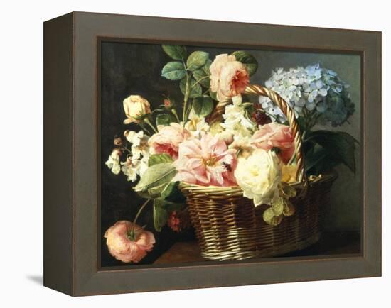 Still Life of Flowers in a Basket-Antoine Berjon-Framed Premier Image Canvas