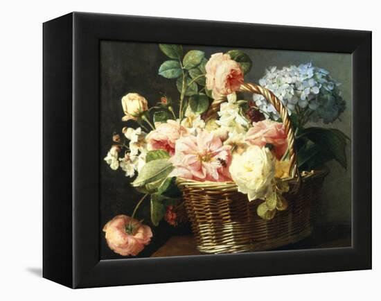 Still Life of Flowers in a Basket-Antoine Berjon-Framed Premier Image Canvas