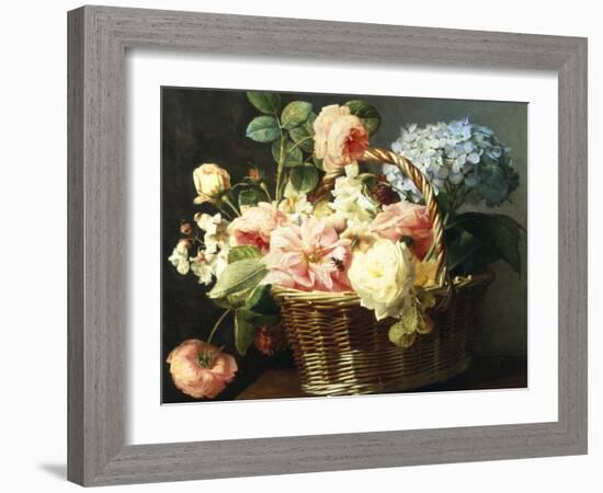 Still Life of Flowers in a Basket-Antoine Berjon-Framed Giclee Print