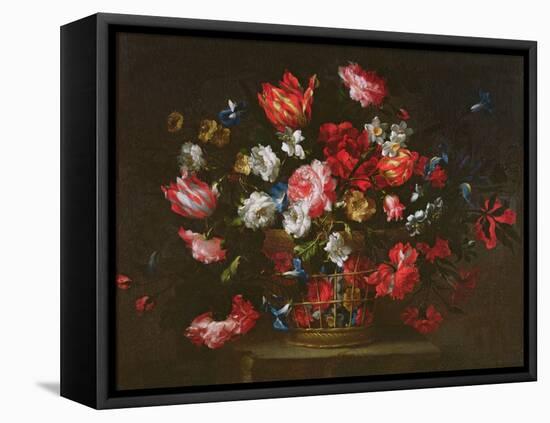 Still Life of Flowers in a Basket-Juan de Arellano-Framed Premier Image Canvas