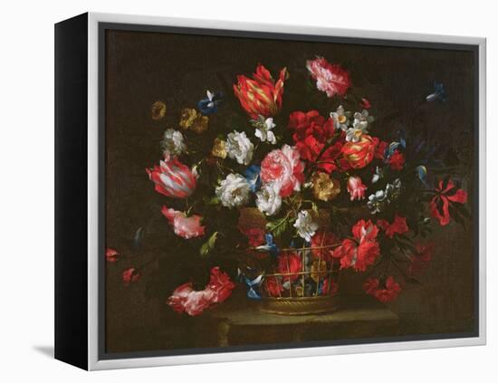 Still Life of Flowers in a Basket-Juan de Arellano-Framed Premier Image Canvas