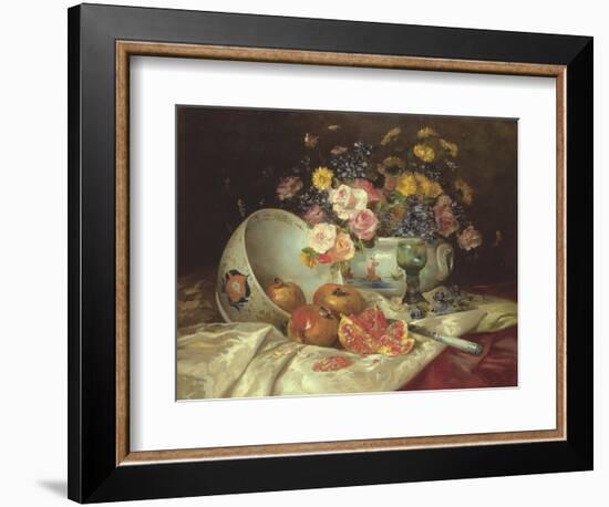 Still Life of Flowers in a Chinese Vase with Pomegranates-Eugene Henri Cauchois-Framed Giclee Print