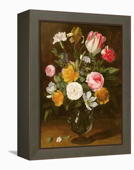 Still Life of Flowers in a Glass Vase (Panel)-Jan Philip Van Thielen-Framed Premier Image Canvas