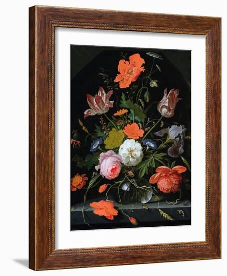 Still Life of Flowers in a Glass Vase-Abraham Mignon-Framed Giclee Print