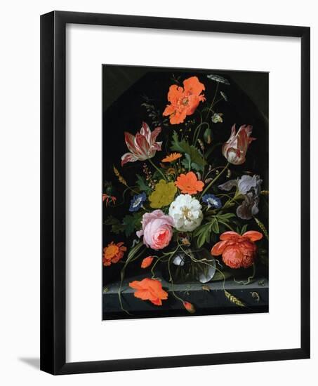 Still Life of Flowers in a Glass Vase-Abraham Mignon-Framed Giclee Print