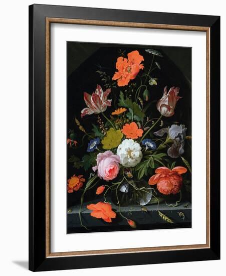 Still Life of Flowers in a Glass Vase-Abraham Mignon-Framed Giclee Print