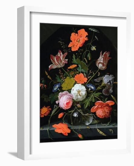 Still Life of Flowers in a Glass Vase-Abraham Mignon-Framed Giclee Print