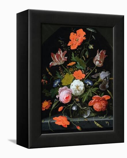 Still Life of Flowers in a Glass Vase-Abraham Mignon-Framed Premier Image Canvas