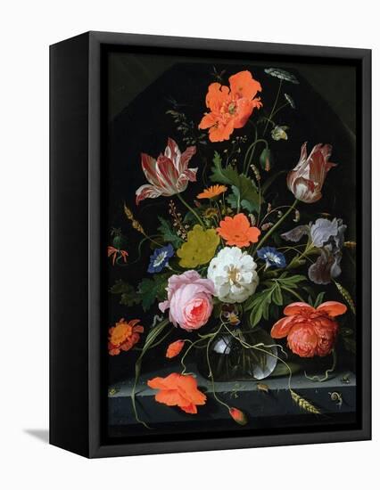 Still Life of Flowers in a Glass Vase-Abraham Mignon-Framed Premier Image Canvas