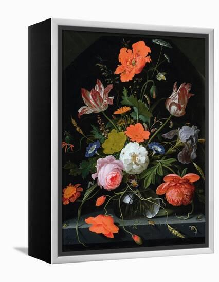 Still Life of Flowers in a Glass Vase-Abraham Mignon-Framed Premier Image Canvas
