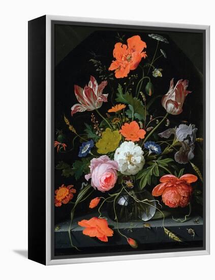 Still Life of Flowers in a Glass Vase-Abraham Mignon-Framed Premier Image Canvas