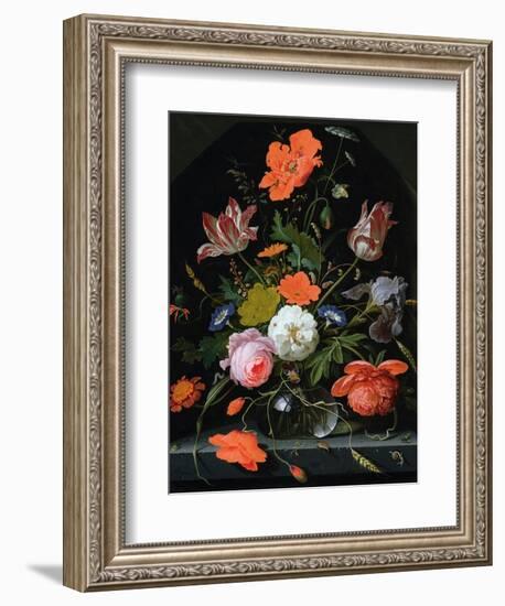 Still Life of Flowers in a Glass Vase-Abraham Mignon-Framed Giclee Print