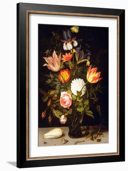 Still Life of Flowers in a Roemer with Two Shells (Oil on Panel)-Balthasar van der Ast-Framed Giclee Print