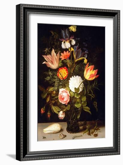 Still Life of Flowers in a Roemer with Two Shells (Oil on Panel)-Balthasar van der Ast-Framed Giclee Print