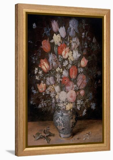 Still Life of Flowers in A Wooden Tub, 17Th Century (Oil on Canvas / Oil on Copper / Oil on Panel)-Jan the Younger Brueghel-Framed Premier Image Canvas