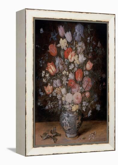 Still Life of Flowers in A Wooden Tub, 17Th Century (Oil on Canvas / Oil on Copper / Oil on Panel)-Jan the Younger Brueghel-Framed Premier Image Canvas