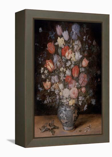 Still Life of Flowers in A Wooden Tub, 17Th Century (Oil on Canvas / Oil on Copper / Oil on Panel)-Jan the Younger Brueghel-Framed Premier Image Canvas