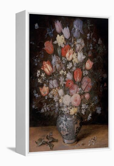 Still Life of Flowers in A Wooden Tub, 17Th Century (Oil on Canvas / Oil on Copper / Oil on Panel)-Jan the Younger Brueghel-Framed Premier Image Canvas