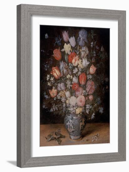 Still Life of Flowers in A Wooden Tub, 17Th Century (Oil on Canvas / Oil on Copper / Oil on Panel)-Jan the Younger Brueghel-Framed Giclee Print