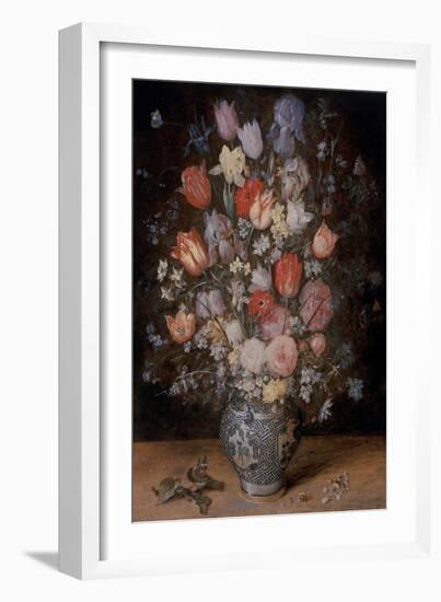 Still Life of Flowers in A Wooden Tub, 17Th Century (Oil on Canvas / Oil on Copper / Oil on Panel)-Jan the Younger Brueghel-Framed Giclee Print