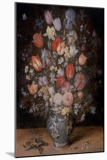 Still Life of Flowers in A Wooden Tub, 17Th Century (Oil on Canvas / Oil on Copper / Oil on Panel)-Jan the Younger Brueghel-Mounted Giclee Print