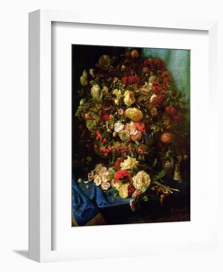 Still Life of Flowers on a Ledge with Birds Nest, 1884-Pierre-Louis de Coninck-Framed Giclee Print