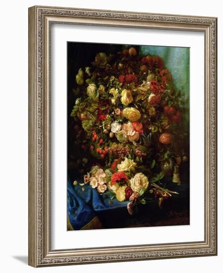 Still Life of Flowers on a Ledge with Birds Nest, 1884-Pierre-Louis de Coninck-Framed Giclee Print