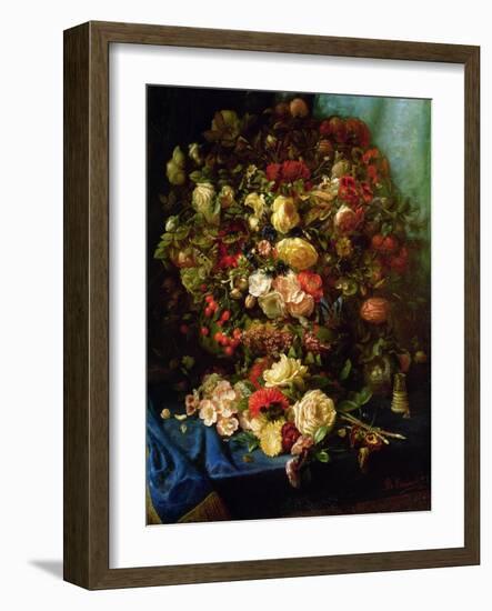 Still Life of Flowers on a Ledge with Birds Nest, 1884-Pierre-Louis de Coninck-Framed Giclee Print