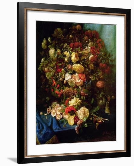 Still Life of Flowers on a Ledge with Birds Nest, 1884-Pierre-Louis de Coninck-Framed Giclee Print