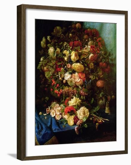 Still Life of Flowers on a Ledge with Birds Nest, 1884-Pierre-Louis de Coninck-Framed Giclee Print