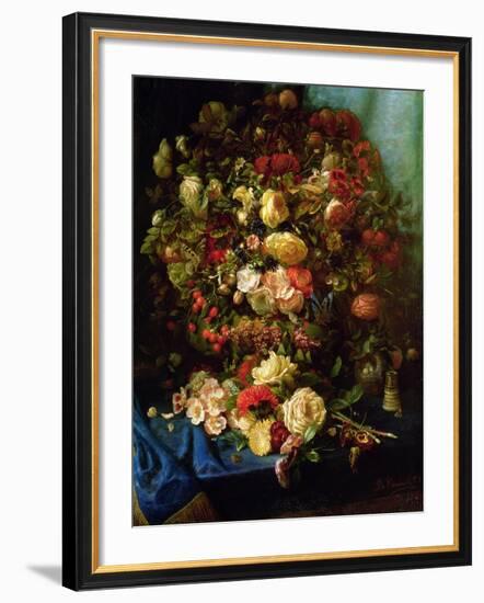 Still Life of Flowers on a Ledge with Birds Nest, 1884-Pierre-Louis de Coninck-Framed Giclee Print