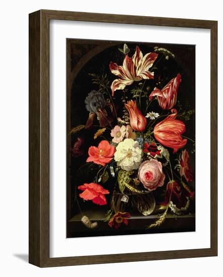 Still Life of Flowers on a Ledge-Abraham Mignon-Framed Giclee Print