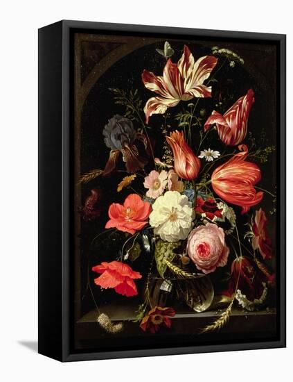 Still Life of Flowers on a Ledge-Abraham Mignon-Framed Premier Image Canvas