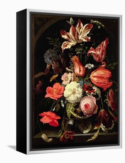 Still Life of Flowers on a Ledge-Abraham Mignon-Framed Premier Image Canvas